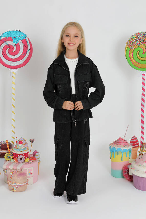 Kız Çocuk Gül Taş Eşofman - 1