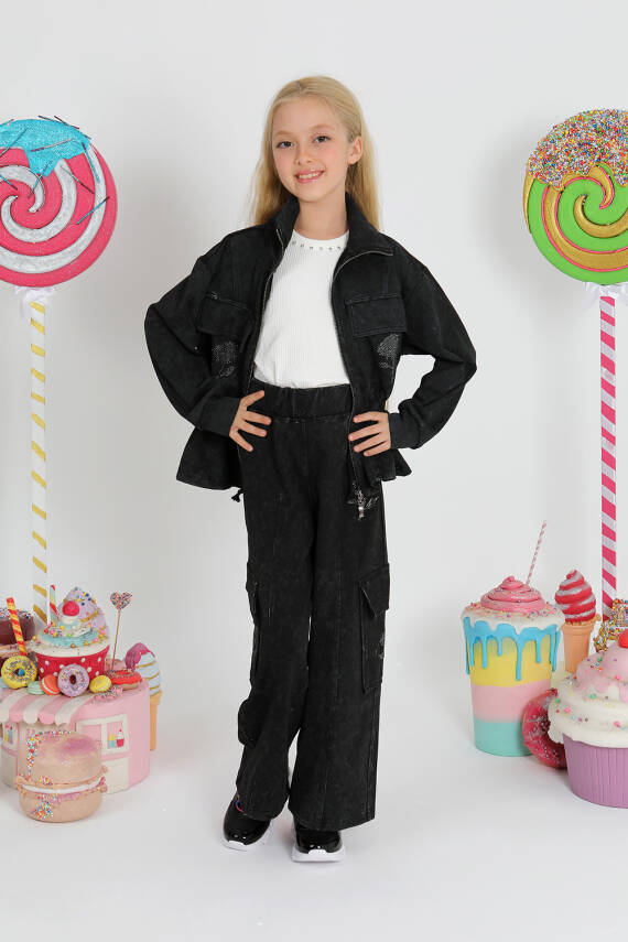 Kız Çocuk Gül Taş Eşofman - 5