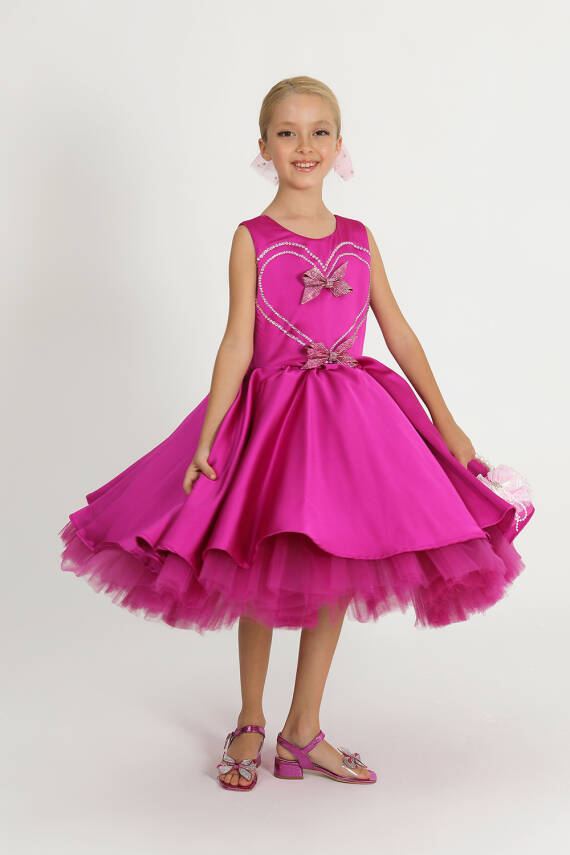Kız Çocuk Heart Pink Dress Elbise - 1