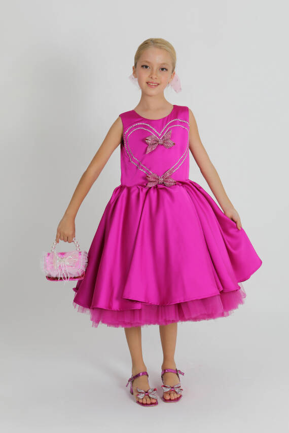 Kız Çocuk Heart Pink Dress Elbise - 4