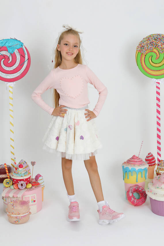 Kız Çocuk Kürk Kalp Etek - 3