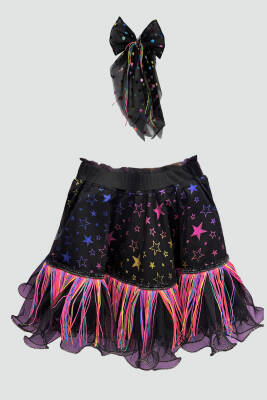 Kız çocuk siyah yıldızlı püsküllü etek - Star Pearl Kids