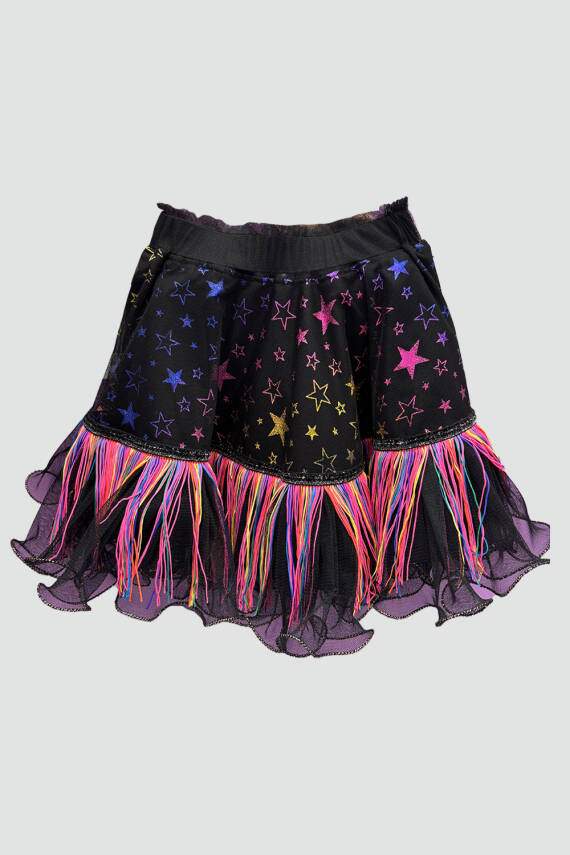Kız çocuk siyah yıldızlı püsküllü etek - 2