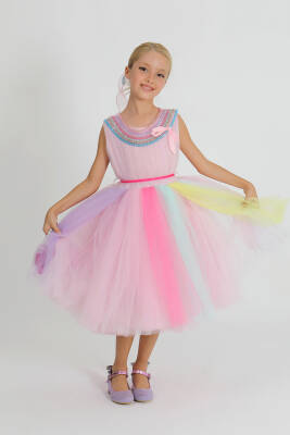 Kız Çocuk Tül Boncuklu Elbise - 4